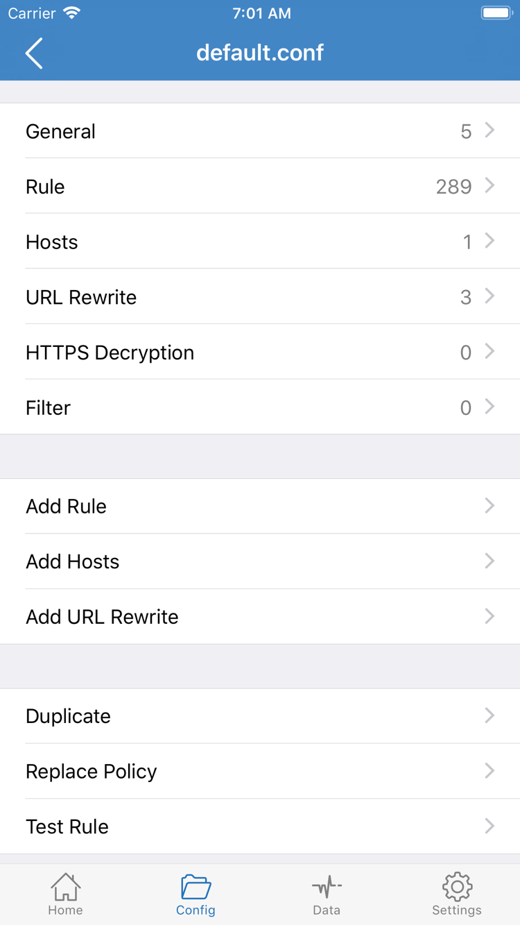 Official Shadowrocket Config screenshot showing configuration and rule editing